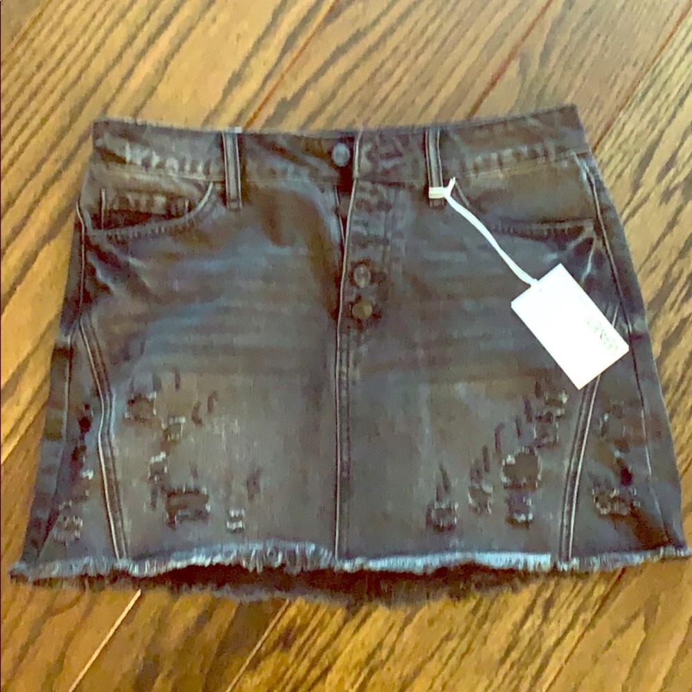 Black distressed denim skirt